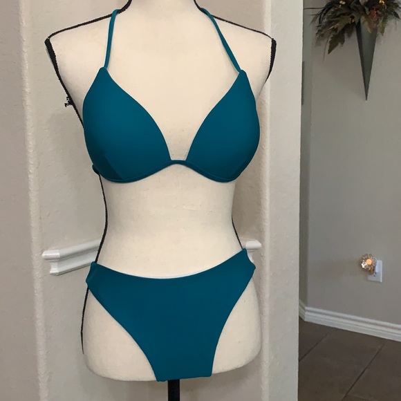 SHEIN teal triangle bikini 2 piece set swimsuit - Picture 3 of 17